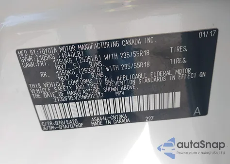 2017 Toyota Rav4 Limited из США, поврежденный, VIN 2T3DFREV2HW602172